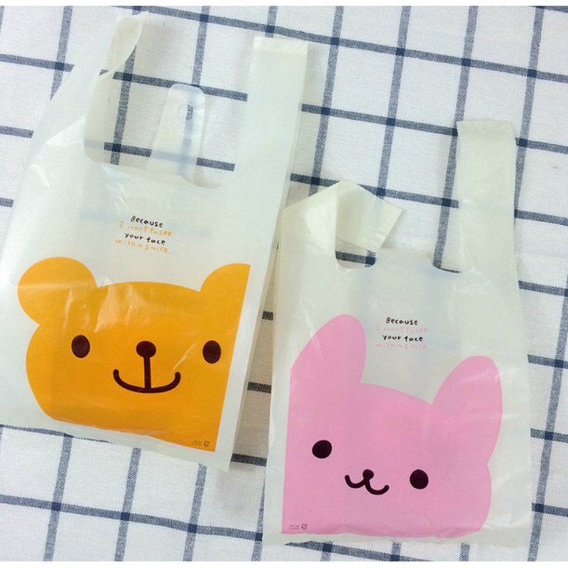 (現貨)粉紅小兔黃色小熊 服飾手提袋 背心手提袋 包裝袋 塑膠手提袋 薄手提袋 補習袋