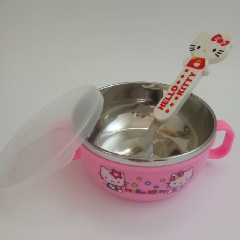 《現貨》Hello Kitty 不鏽鋼-有蓋-雙耳-防燙-防摔碗