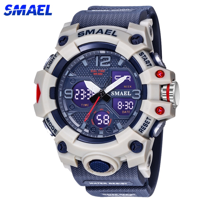 SMAEL 8008 男士雙顯戶外手錶運動跑步秒錶50M防水防震多功能時鐘