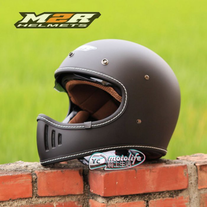 M2R安全帽 山車帽 消光黑 亮白 水泥灰 全罩 內含墨片 輕量化帽體 越野帽 直口 復古安全帽 MX-2SV