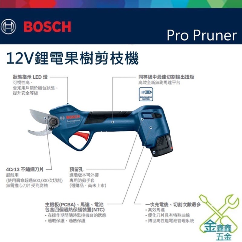 金金鑫五金 正品 BOSCH博世 Pro Pruner 12V鋰電 果樹剪枝機 樹枝剪 花剪 園藝修剪 台灣公司貨 含稅