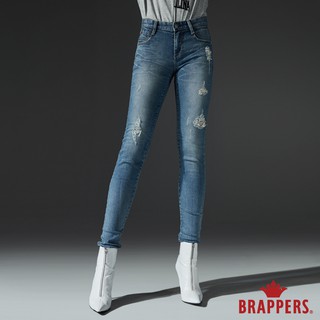 BRAPPERS 女款 新美腳 ROYAL系列-中低腰彈性割破窄管褲-藍
