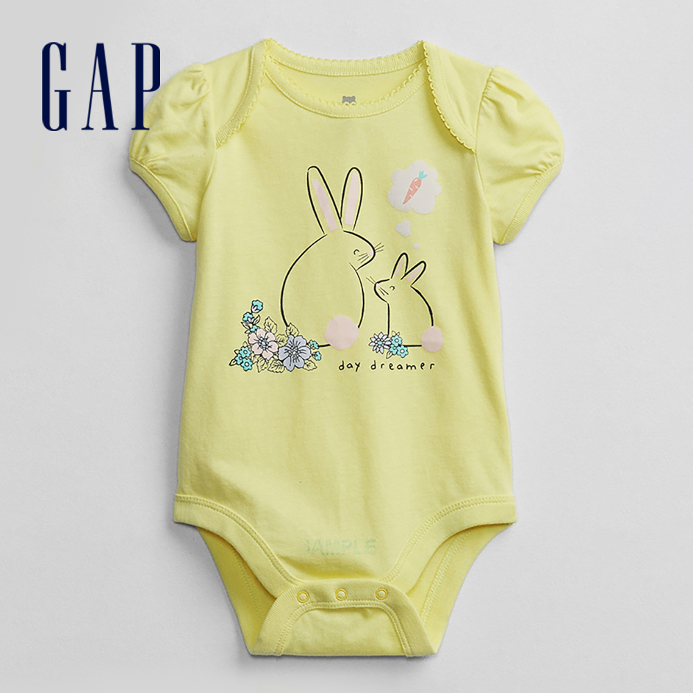 Gap 嬰兒裝 可愛印花短袖包屁衣 布萊納系列-黃色(794605)