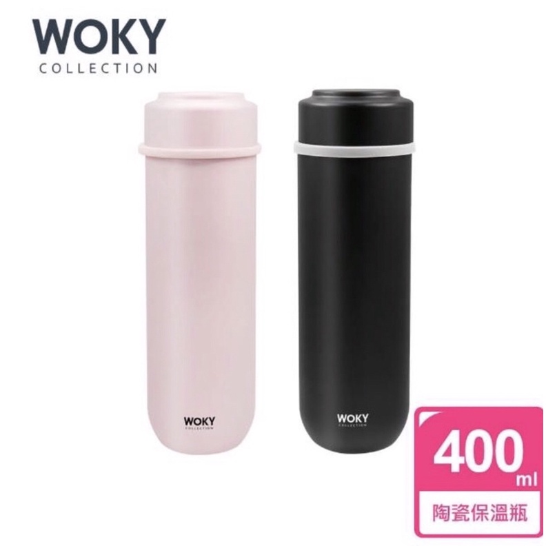 【WOKY 沃廚】JIN真瓷系列-輕量隨行陶瓷保溫瓶400ML 粉色
