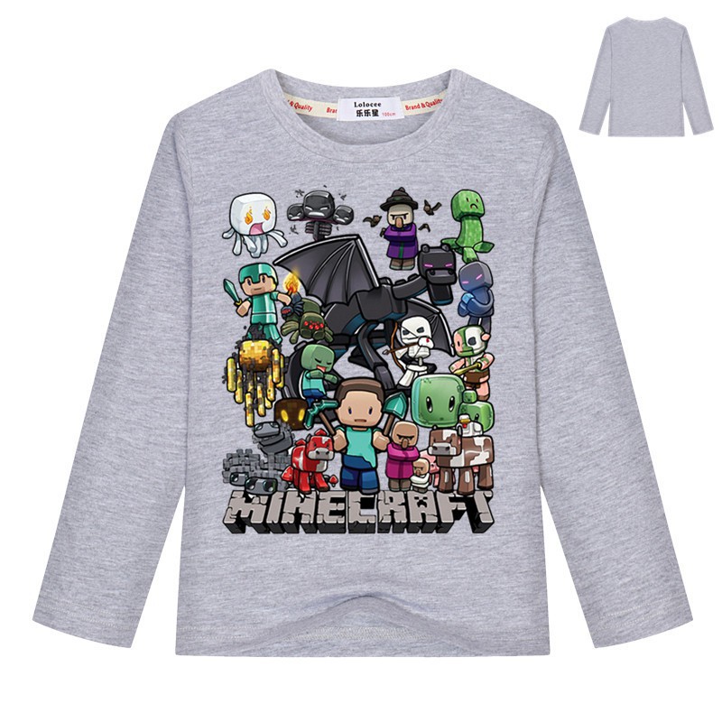 我的世界長袖t恤minecraft手游冒險遊戲周邊隊服苦力怕娘末影人男女學生q版兒童衣服 蝦皮購物