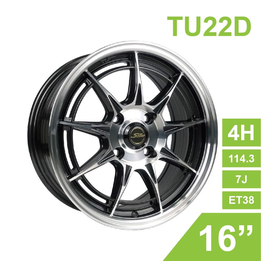 鋁圈輪框 TU22D 16吋 4孔114.3/7J/ET38(閃黑車面)【真便宜】