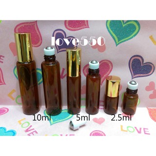 2.5ml/5ml/10ml 金色蓋茶色玻璃滾珠瓶/鋼珠滾珠瓶/精油分裝瓶/精油滾珠瓶/口唇油瓶/香水分裝瓶