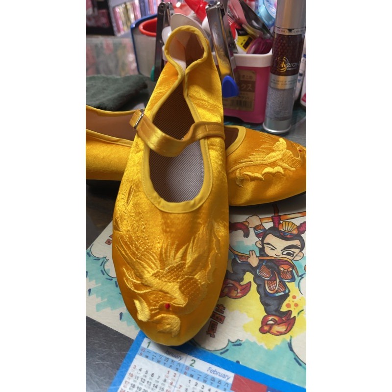 黃色-素鳳/平底繡花鞋