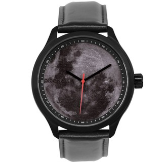 Space X'mas 系列簡約黑色真皮中性錶 - 微立體月球 / MT-10801