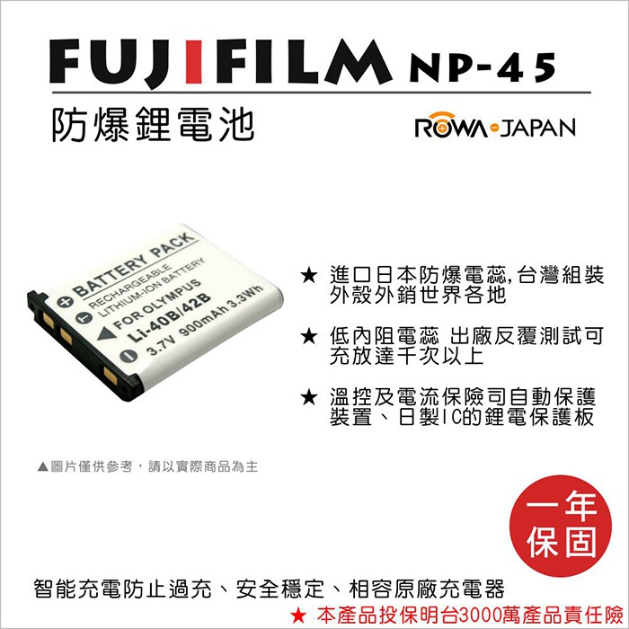 批發王@樂華 FOR Fuji NP-45 (LI42B) 相機電池 鋰電池 防爆 原廠充電器可充 保固一年