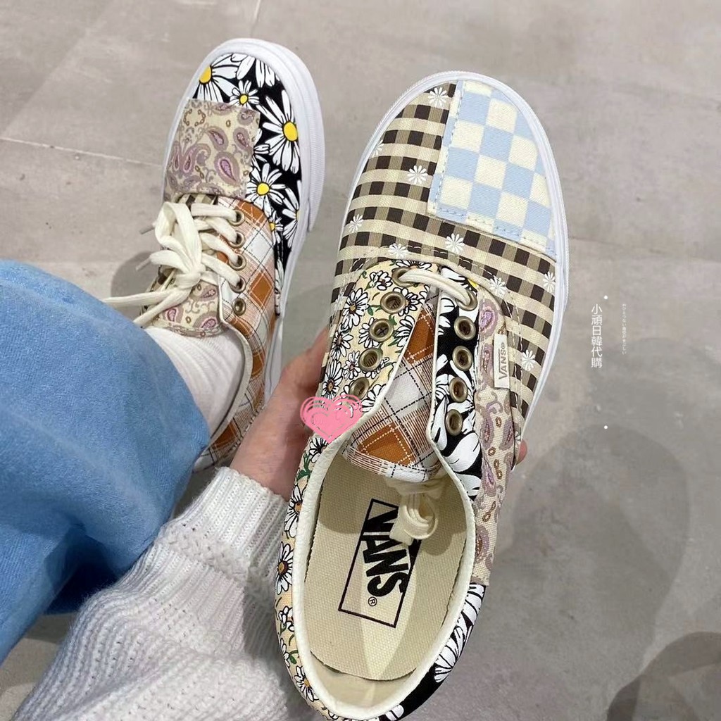 VANS Era 韓國限定鴛鴦腰果花拼接不對稱棋盤格帆布鞋懶人鞋一腳蹬VN0A5EFN420 | 蝦皮購物