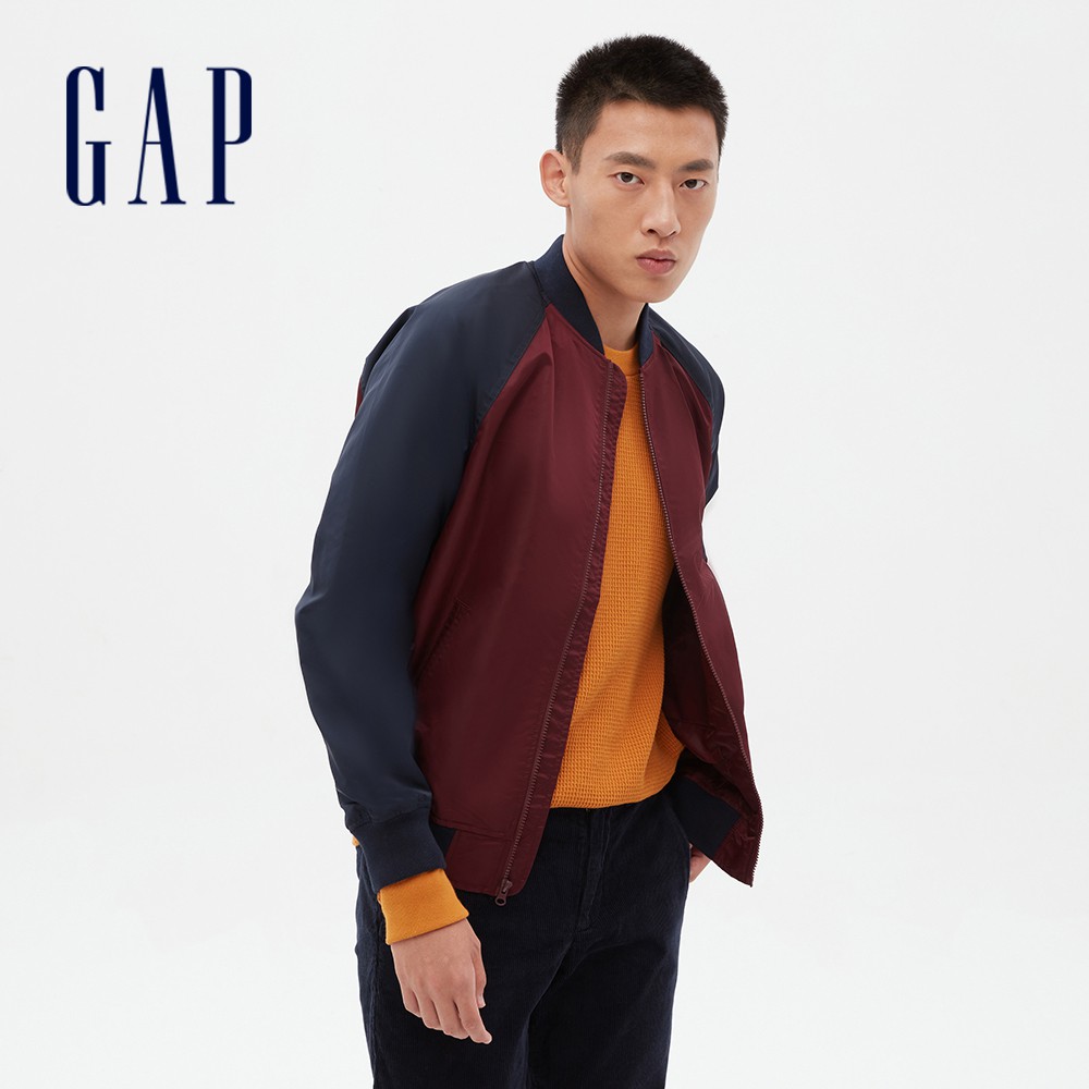 Gap 男裝 Logo撞色插肩袖棒球領外套-葡萄酒紅(593073)