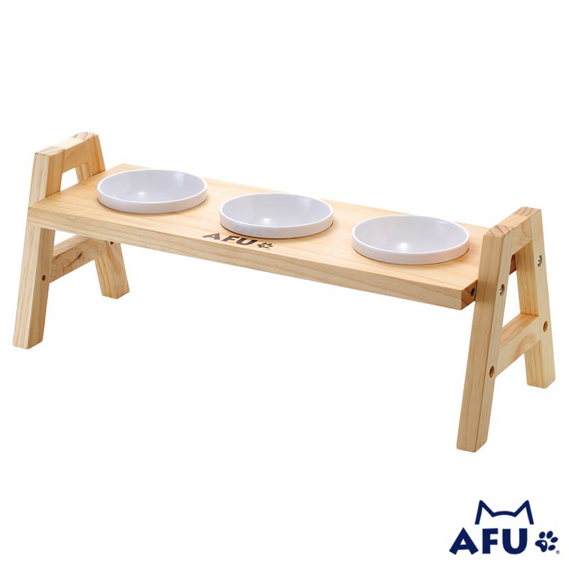 【AFU寵物世界】御用 3口原木餐桌 碗架 限貨運 (附寵物專用塑膠碗)