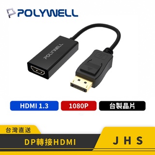 【POLYWELL】寶利威爾 DP轉HDMI 訊號轉換器 FHD 1080P DP HDMI 轉接線