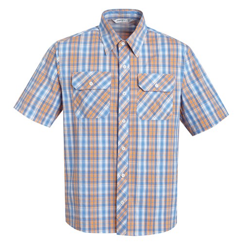 瑞多仕 DA2364 男彈性格子襯衫(短袖) 桔色/藍灰格 抗UV UPF30+ 登山 露營 戶外休閒 RATOPS