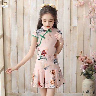女童漢服唐裝 旗袍 女童旗袍夏季中國風薄款兒童唐裝改良中大童洋氣女寶寶古裝裙子
