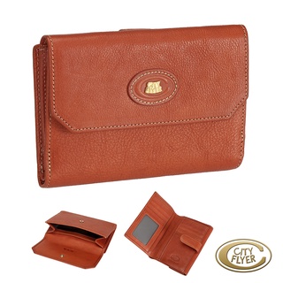【CITY FLYER】義大利軟植鞣皮中夾-橘色 RFID防盜刷/舌片半頁壓釦 真皮錢包皮夾 CI-218817-9
