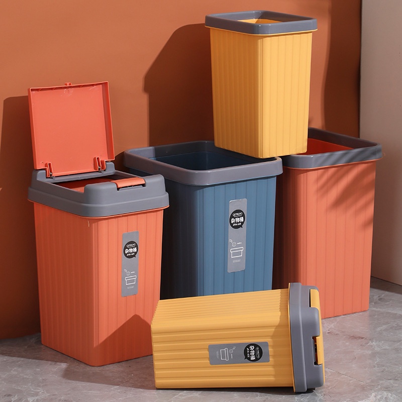 S &amp; S 優居創意館 北歐帶蓋垃圾桶家用方形衛生間垃圾簍廚房按壓垃圾桶廁所塑料紙簍