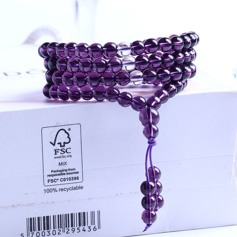 烏拉圭紫水晶108颗手鍊黃水晶白水晶黑曜石多圈佛珠男女款水晶珠寶首飾