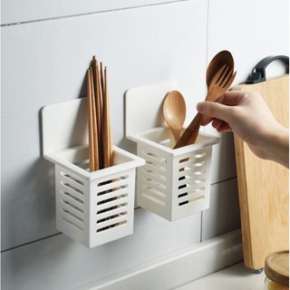 廚房簡約收納盒 日系免打孔瀝水 筷子盒 可刷洗 鏤空餐具收納盒 抖音同款
