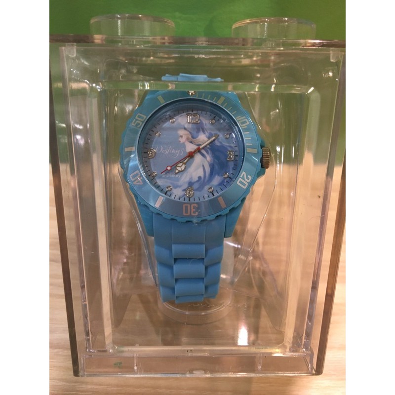 魔法艾紗-台灣現貨 正版迪士尼 冰雪奇緣 矽膠 指針手錶 兒童錶-夢幻藍