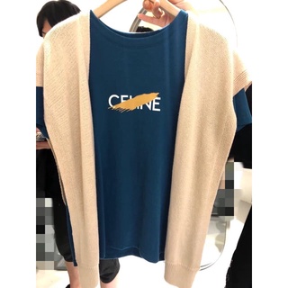《二手》正韓 韓貨 東大門 CELINE字母短袖上衣 藍綠色