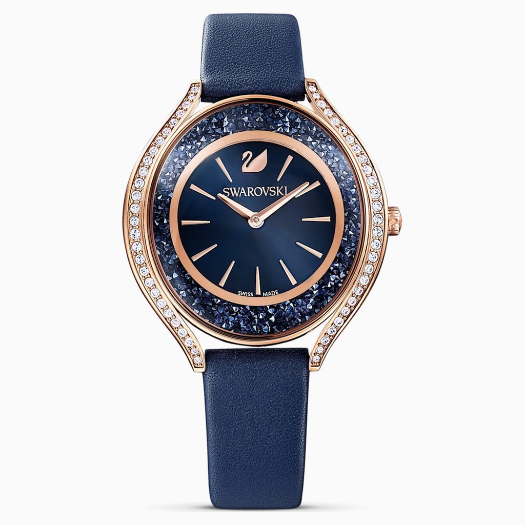 SWAROVSKI 施華洛世奇 CRYSTALLINE AURA 手錶 真皮錶帶 (藍色/玫瑰金)