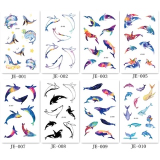 37 JE 抹香鯨 海豚 鯨魚 海洋動物 寶寶 紋身貼紙 表演造型 能貼在 安全帽 汽機車上 皮膚 口罩 陶器金屬 玻璃