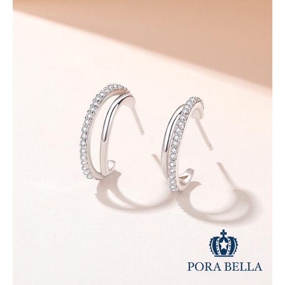 925純銀鋯石耳環 幾何小眾設計輕奢氣質線條耳環 白金色穿洞式耳環  Earrings