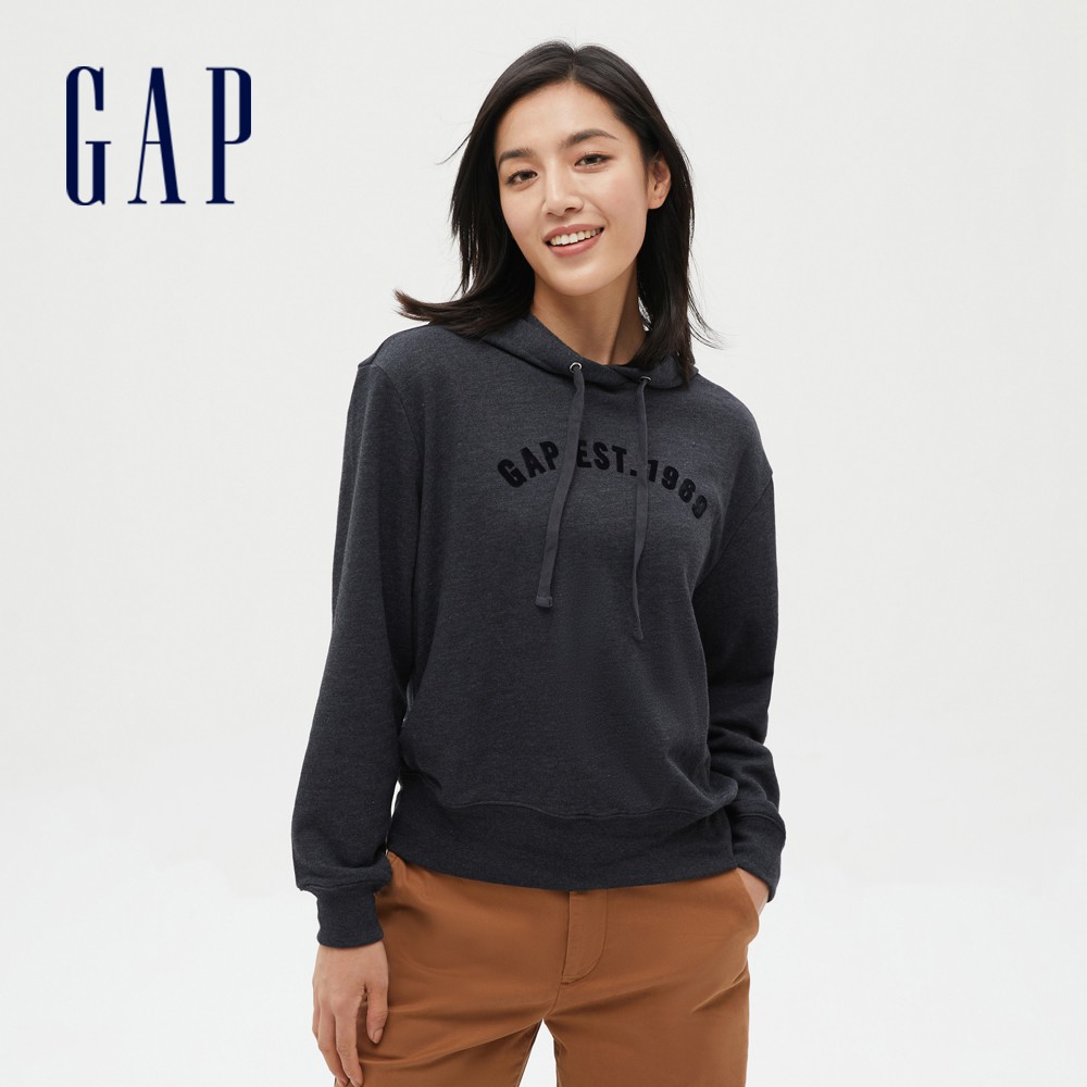 Gap 女裝 Logo帽T 碳素軟磨系列-黑色(651738)