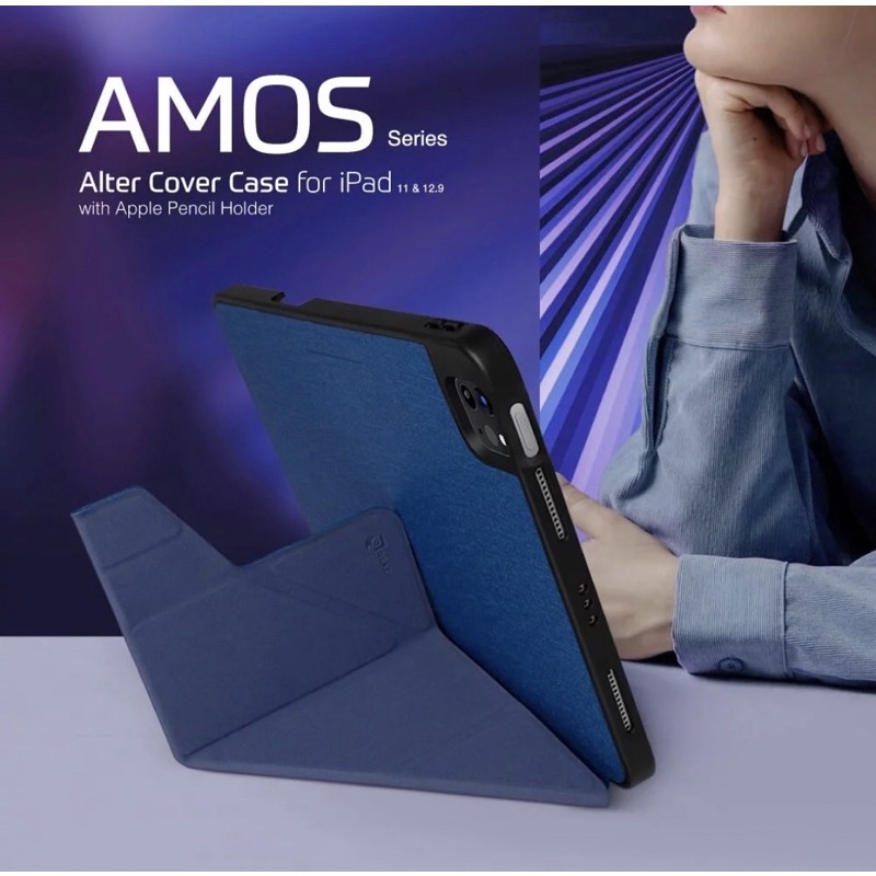 JTLEGEND iPad Pro 2021 Amos 12.9吋 相機折疊布紋皮套(含Apple pencil磁扣)