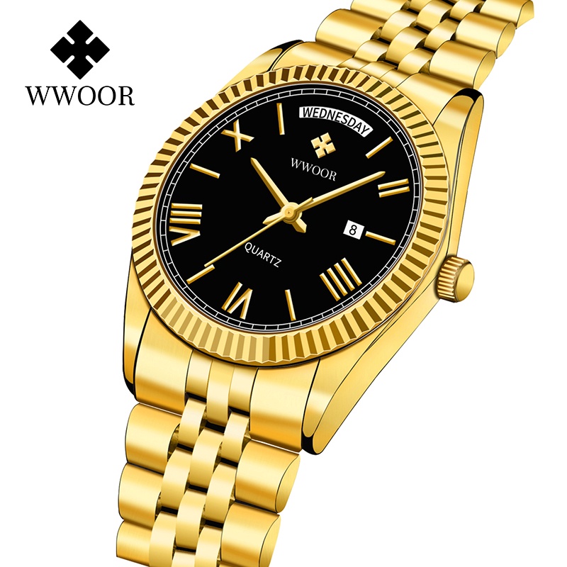 WWOOR 男表  高級品牌手錶  防水手錶   時尚金錶-8886