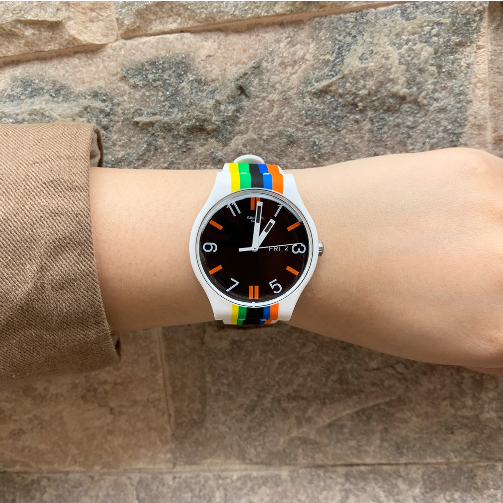 Swatch LIGNE DE FUITE 雙曆腕錶手錶黑白SUOW708 | 蝦皮購物