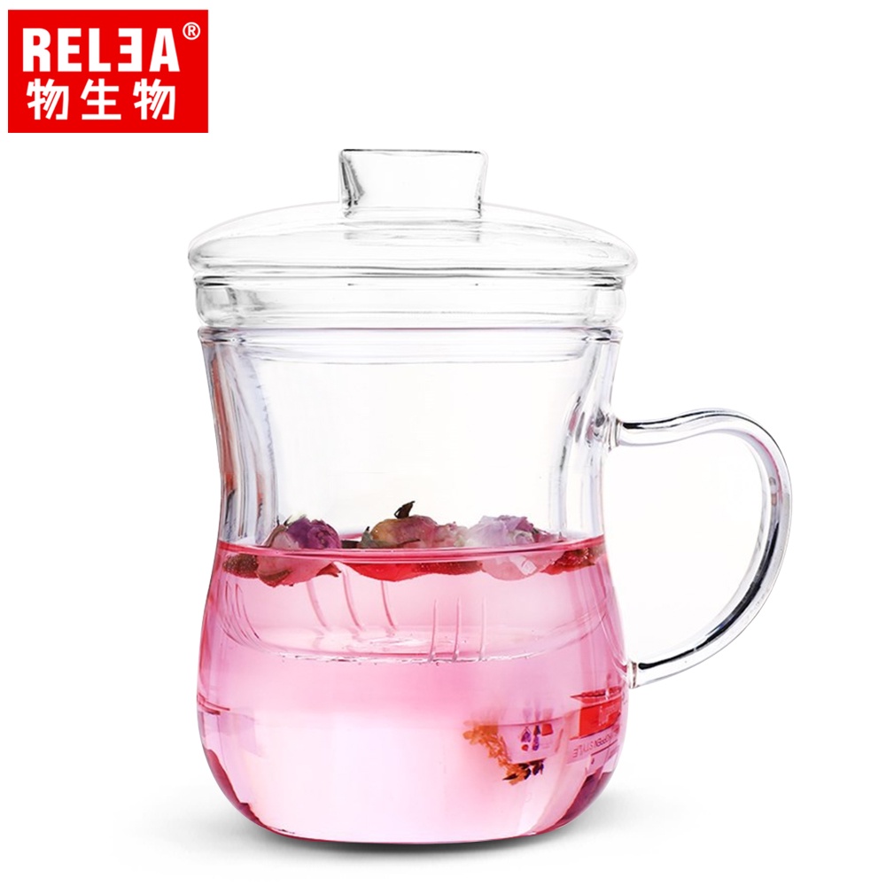 RELEA 物生物 380ml 優雅耐熱玻璃泡茶杯 (附濾茶器)