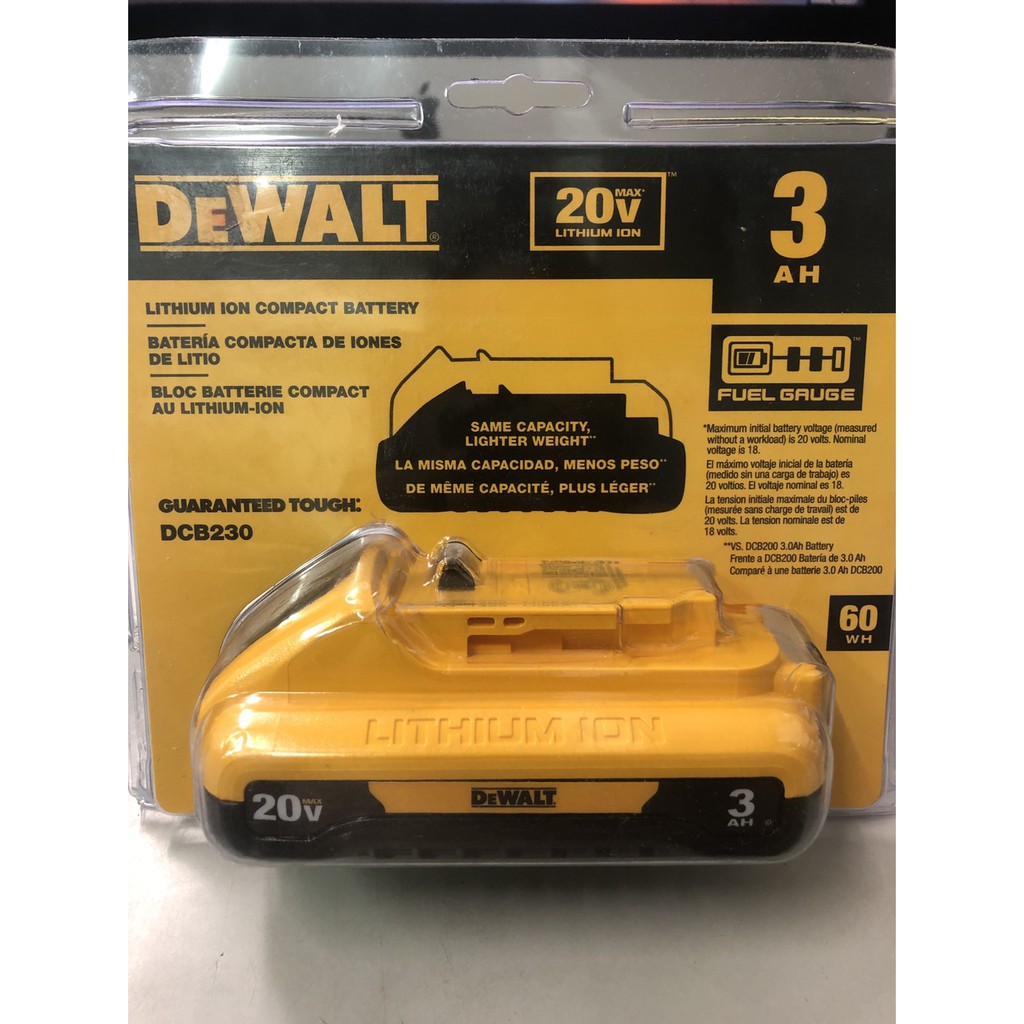 ～工具小妹～全新 新款 DEWALT 得偉 18V/ 20V DCB230 3.0A 高性能鋰電池 帶電源顯示