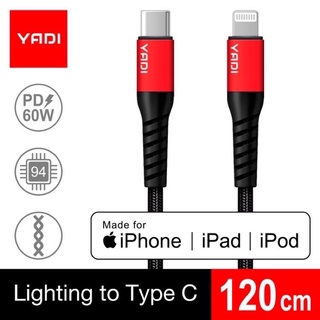 YADI MFi 認證 Lighting to type C 新款手機充電傳輸線 120cm