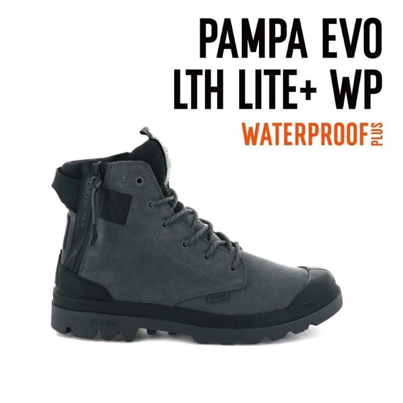 @SIX@PALLADIUM PAMPA EVO LTH LITE+ WP 灰 拉鍊 防水 軍靴 06466-078