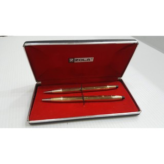 老件台灣精品 旋轉式 ZOLA原子筆自動鉛筆對筆禮盒 原子筆沒水