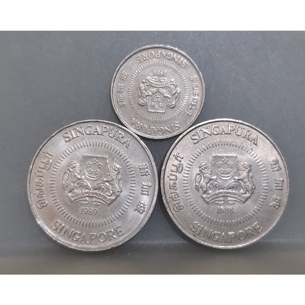 幣396 新加坡1980年代50分+10分硬幣 共3枚