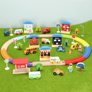 嬰兒兒童玩具♛❆兒童木質滑車軌道車拼裝積木軌道場景玩具益智兼容宜家米兔3-6歲11