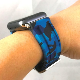 Apple Watch 代用 沛納海 Panerai 版型 橡膠錶帶 膠帶 迷彩藍 不鏽鋼 胖大海針釦