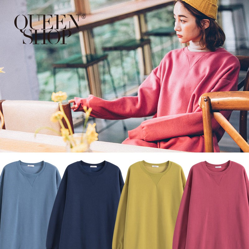 QUEENSHOP【01084324】三角領設計內刷毛長版上衣 四色售＊現+預＊