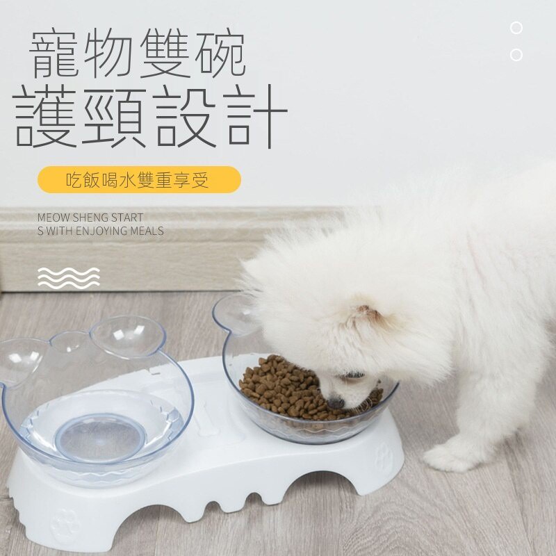 喵犬小店 現貨可愛耳朵透明雙碗護頸寵物雙碗透明護頸椎雙碗護頸碗護頸斜口碗斜口護頸雙碗斜口貓碗加高碗