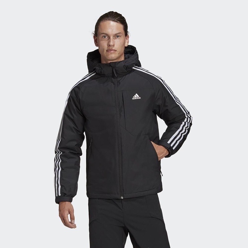 大罐體育👟 adidas 3-STRIPES 運動外套 男 GF0098 羽絨外套 黑 三線