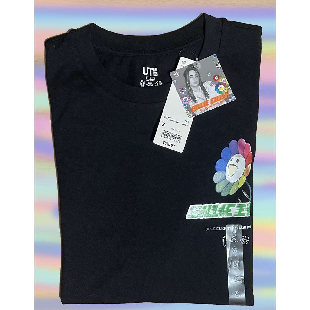 【全新現貨】UNIQLO 女S黑小花短T 2020 Billie Eilish 怪奇比莉X村上隆