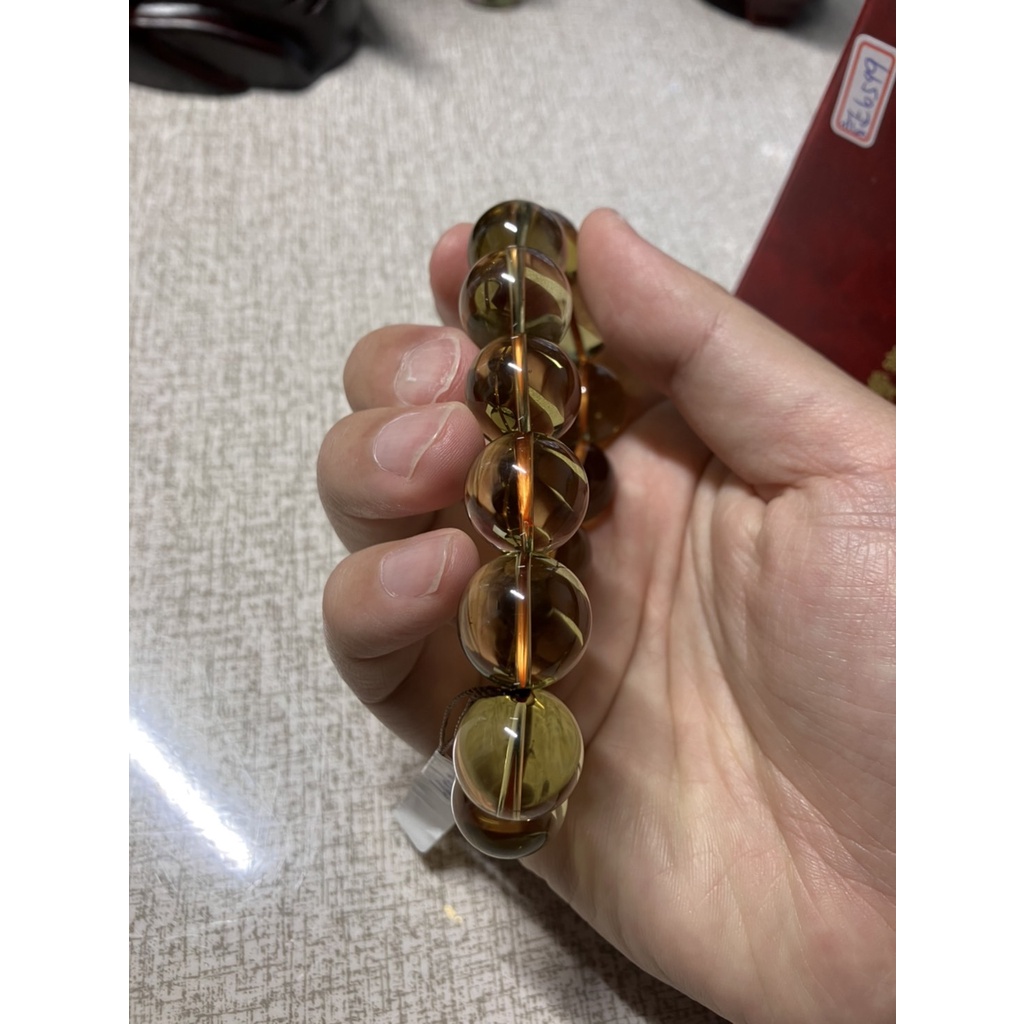 收藏級乾淨料17mm-天然黃水晶(老酒黃)手珠