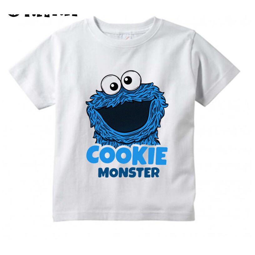 兒童卡通芝麻街 COOKIE MONSTER 設計 T 恤男孩/女孩卡哇伊短袖上衣兒童趣味 T 恤,