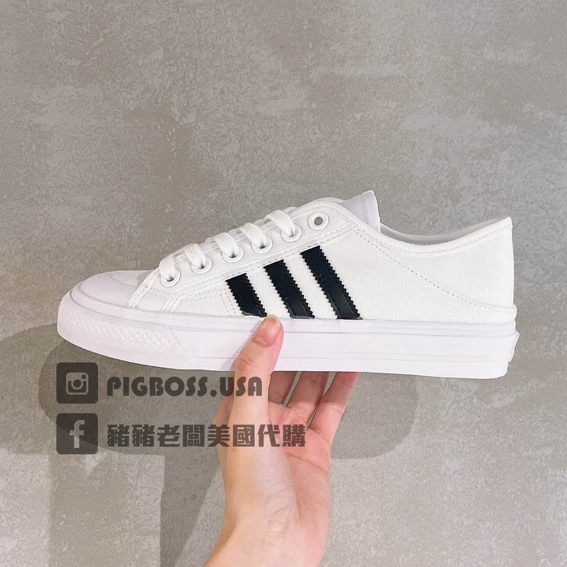 【豬豬老闆】ADIDAS COLLAPSIBLE NIZZA LO 白黑 經典 休閒 運動 平底鞋 女款 H67375