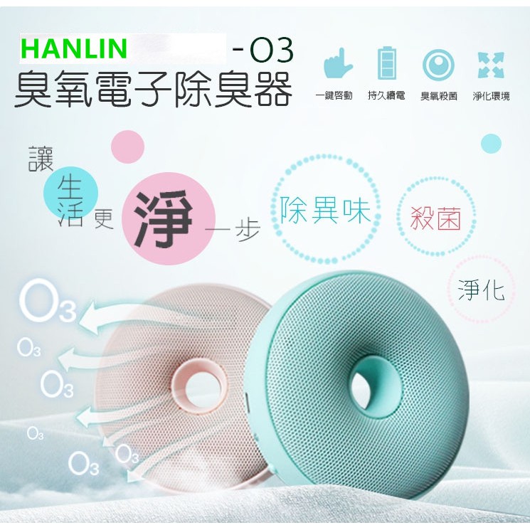 HANLIN-O3臭氧殺菌防霉電子除臭器 除甲醛、異味、殺菌、防霉、消毒操作簡單 便攜 USB充電車內/家用鞋櫃/廚房