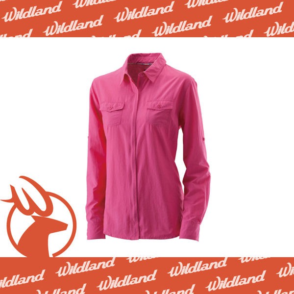 【Wildland 荒野 女 拉鍊可調節抗UV襯衫《桃紅》】W1201-09/透氣排汗/UPF30+/防曬襯衫/悠遊山水